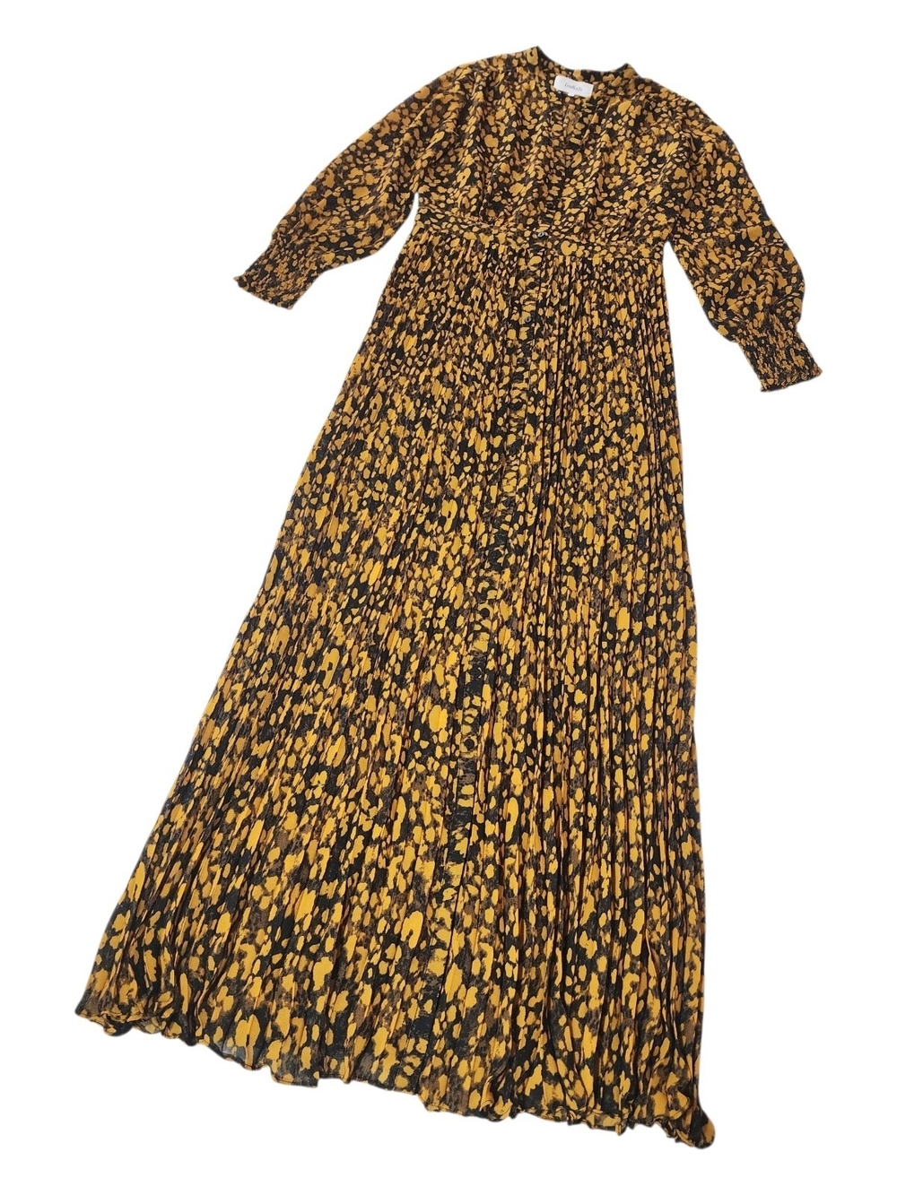 Ba&sh Lisi Pleated Crepe Maxi Shirtdress Saffron Yellow Black Size 1 / US S - Picture 5 of 10